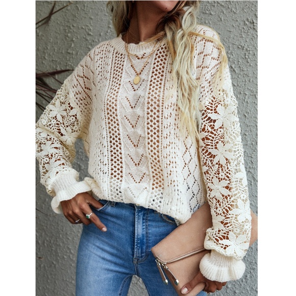 Sheer Hollow Out Knit Oversize Sweater - Picture 2 of 8